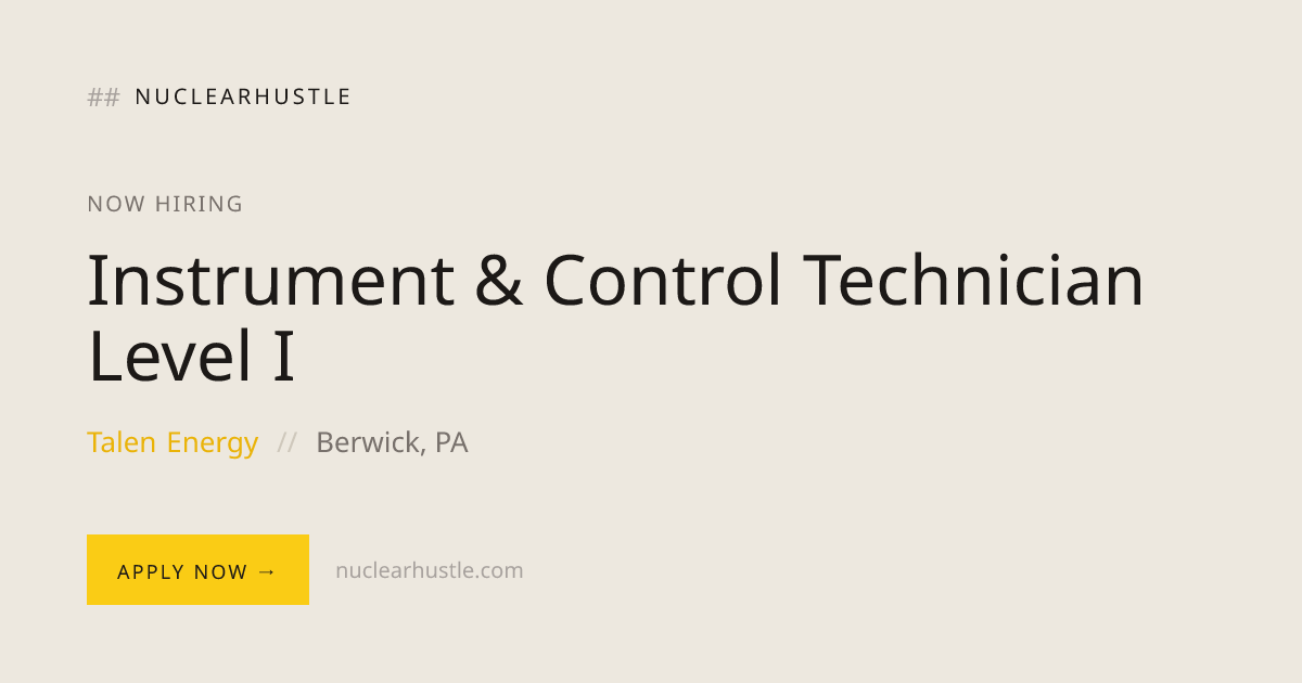 Instrument & Control Technician Level I — Talen…