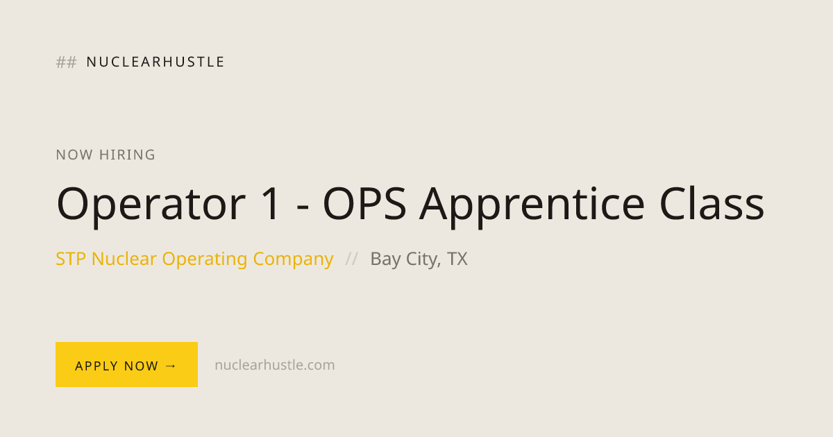 Operator 1 - OPS Apprentice Class in Bay City, TX